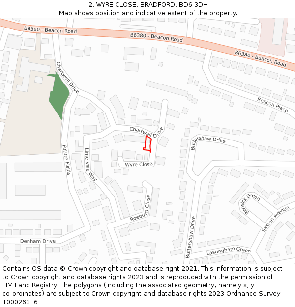 2, WYRE CLOSE, BRADFORD, BD6 3DH: Location map and indicative extent of plot