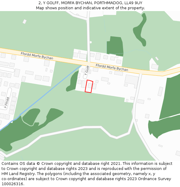 2, Y GOLFF, MORFA BYCHAN, PORTHMADOG, LL49 9UY: Location map and indicative extent of plot