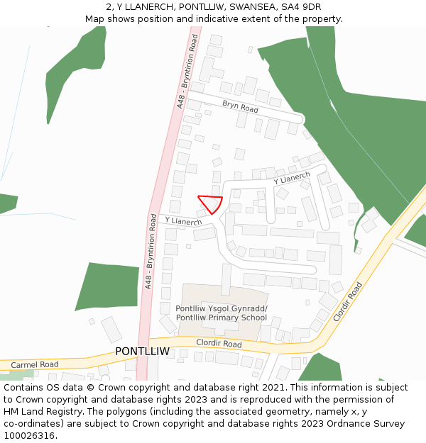 2, Y LLANERCH, PONTLLIW, SWANSEA, SA4 9DR: Location map and indicative extent of plot