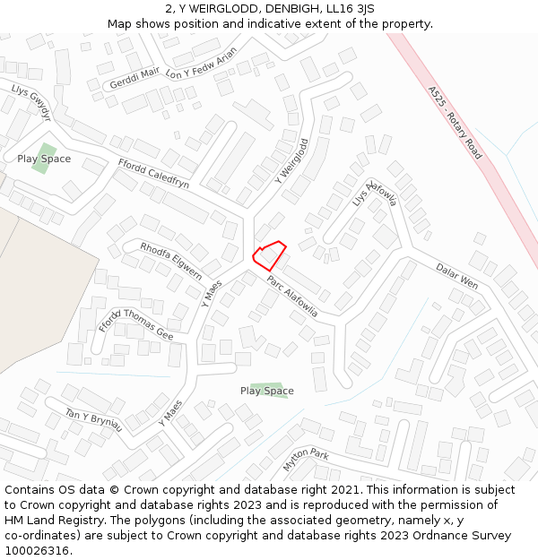 2, Y WEIRGLODD, DENBIGH, LL16 3JS: Location map and indicative extent of plot