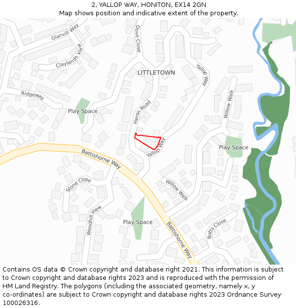 2, YALLOP WAY, HONITON, EX14 2GN: Location map and indicative extent of plot