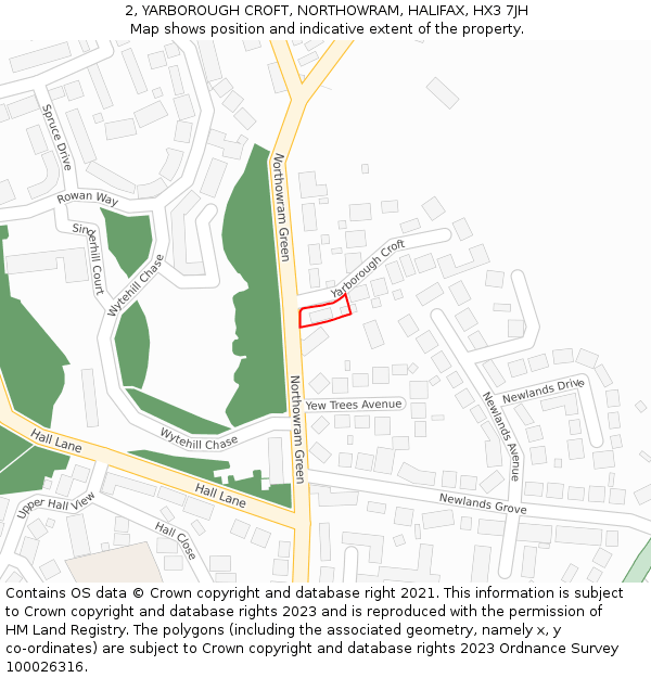2, YARBOROUGH CROFT, NORTHOWRAM, HALIFAX, HX3 7JH: Location map and indicative extent of plot