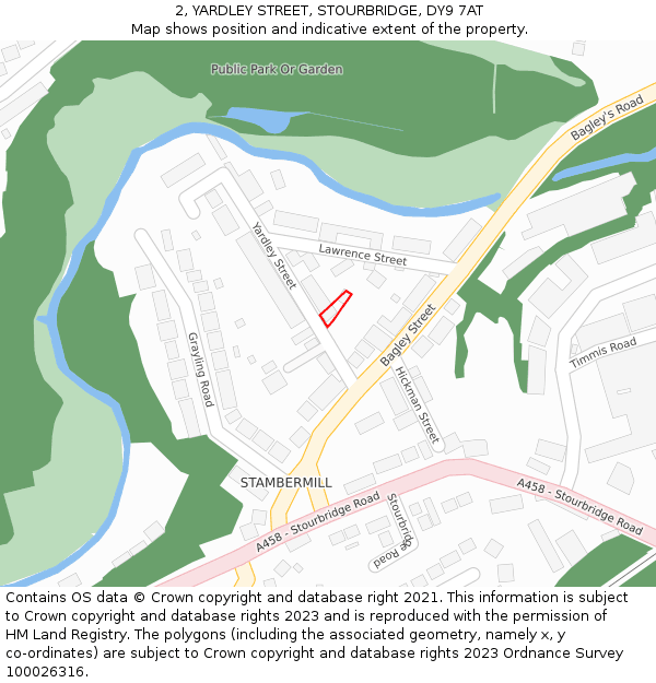 2, YARDLEY STREET, STOURBRIDGE, DY9 7AT: Location map and indicative extent of plot