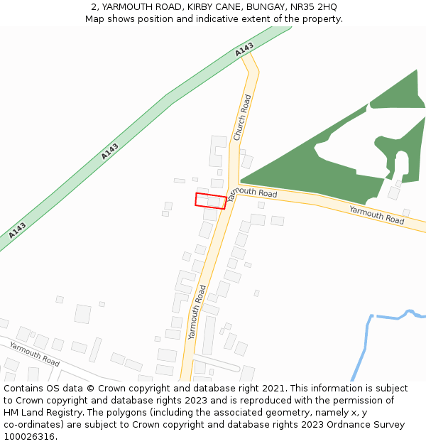 2, YARMOUTH ROAD, KIRBY CANE, BUNGAY, NR35 2HQ: Location map and indicative extent of plot