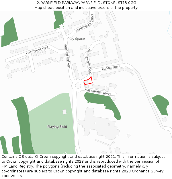 2, YARNFIELD PARKWAY, YARNFIELD, STONE, ST15 0GG: Location map and indicative extent of plot