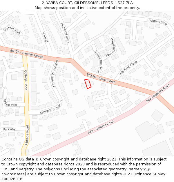 2, YARRA COURT, GILDERSOME, LEEDS, LS27 7LA: Location map and indicative extent of plot