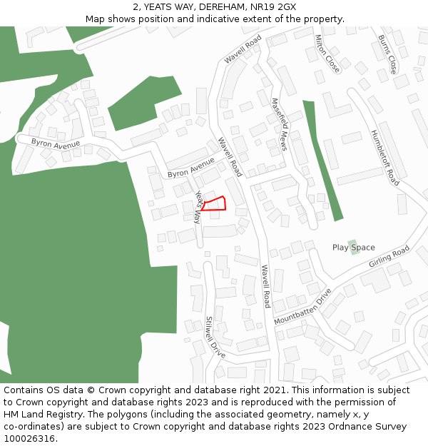 2, YEATS WAY, DEREHAM, NR19 2GX: Location map and indicative extent of plot