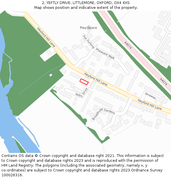 2, YEFTLY DRIVE, LITTLEMORE, OXFORD, OX4 4XS: Location map and indicative extent of plot