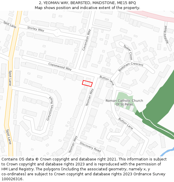 2, YEOMAN WAY, BEARSTED, MAIDSTONE, ME15 8PQ: Location map and indicative extent of plot
