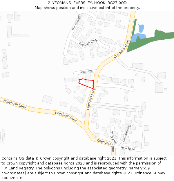 2, YEOMANS, EVERSLEY, HOOK, RG27 0QD: Location map and indicative extent of plot