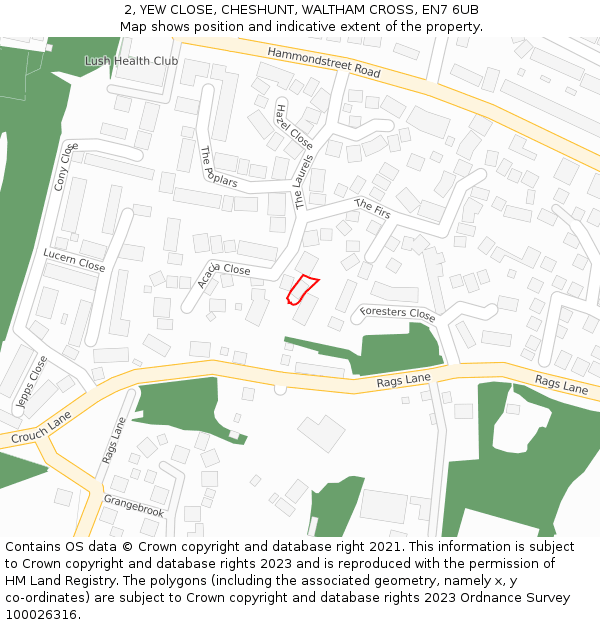 2, YEW CLOSE, CHESHUNT, WALTHAM CROSS, EN7 6UB: Location map and indicative extent of plot
