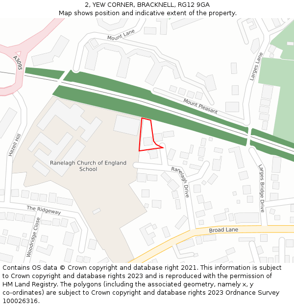 2, YEW CORNER, BRACKNELL, RG12 9GA: Location map and indicative extent of plot