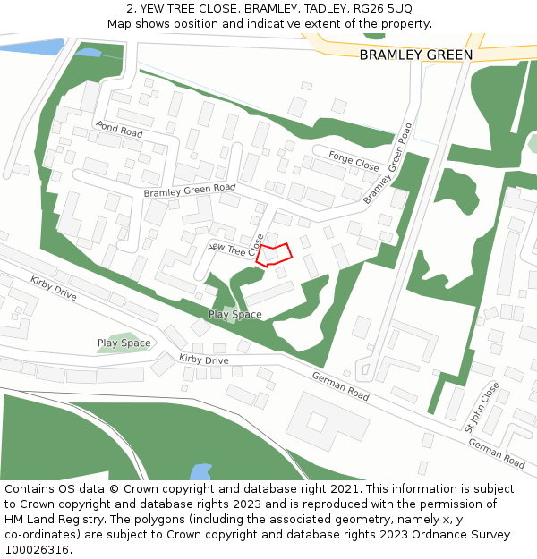 2, YEW TREE CLOSE, BRAMLEY, TADLEY, RG26 5UQ: Location map and indicative extent of plot