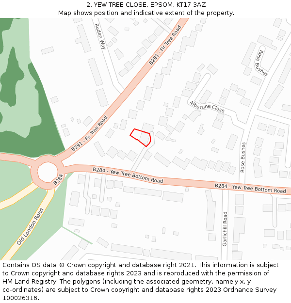 2, YEW TREE CLOSE, EPSOM, KT17 3AZ: Location map and indicative extent of plot