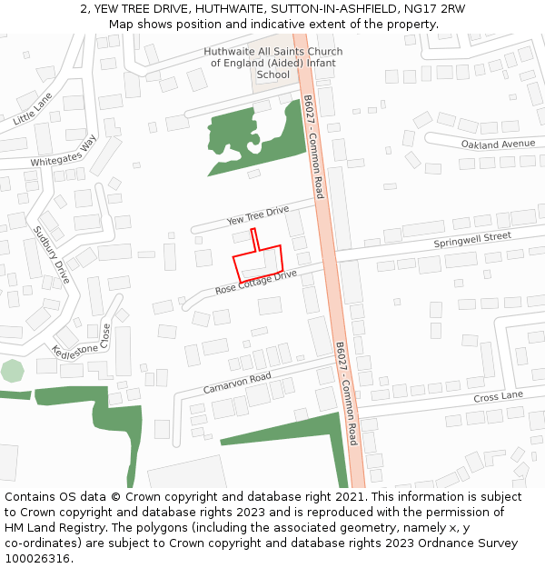 2, YEW TREE DRIVE, HUTHWAITE, SUTTON-IN-ASHFIELD, NG17 2RW: Location map and indicative extent of plot