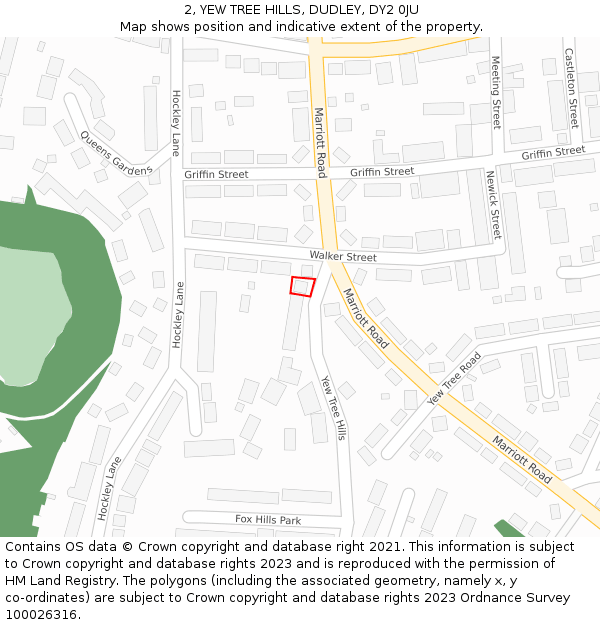 2, YEW TREE HILLS, DUDLEY, DY2 0JU: Location map and indicative extent of plot