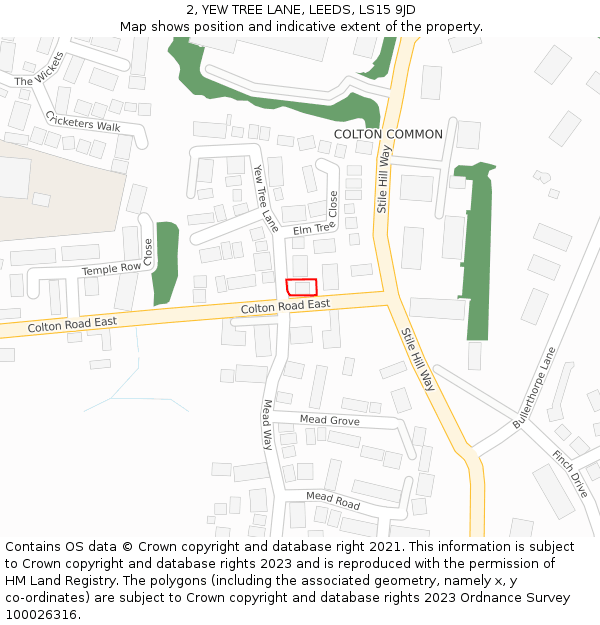 2, YEW TREE LANE, LEEDS, LS15 9JD: Location map and indicative extent of plot