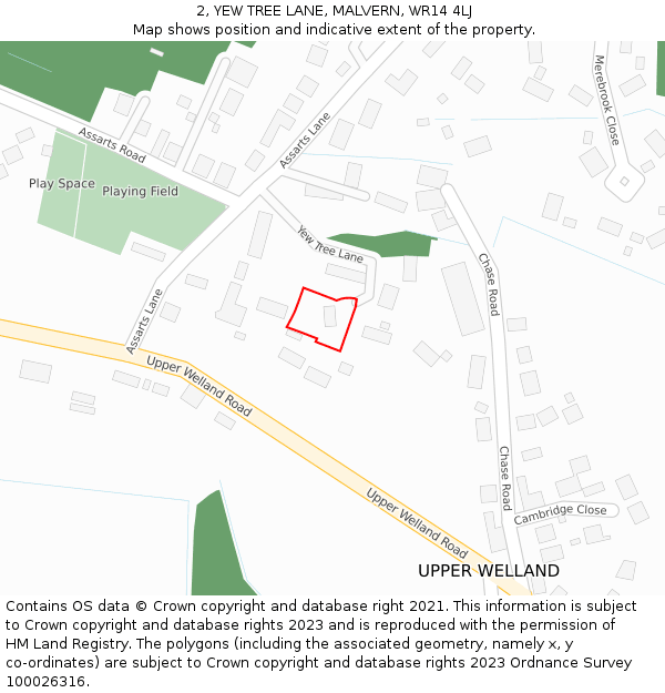 2, YEW TREE LANE, MALVERN, WR14 4LJ: Location map and indicative extent of plot