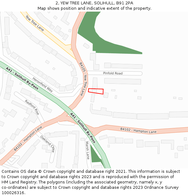 2, YEW TREE LANE, SOLIHULL, B91 2PA: Location map and indicative extent of plot