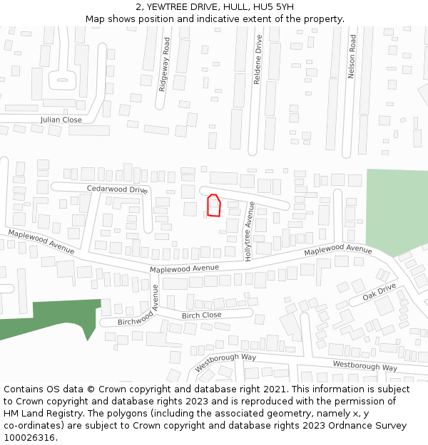 2, YEWTREE DRIVE, HULL, HU5 5YH: Location map and indicative extent of plot