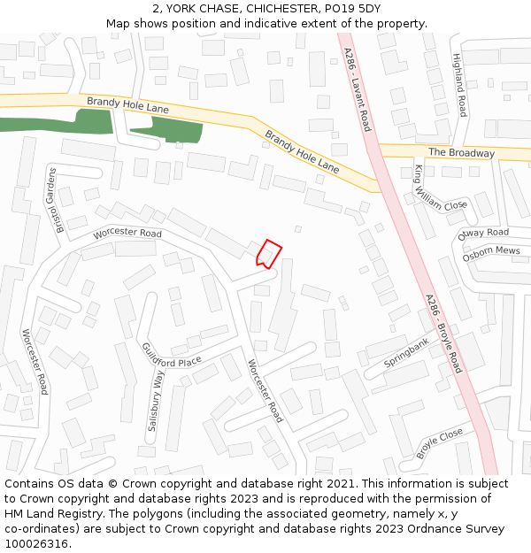 2, YORK CHASE, CHICHESTER, PO19 5DY: Location map and indicative extent of plot