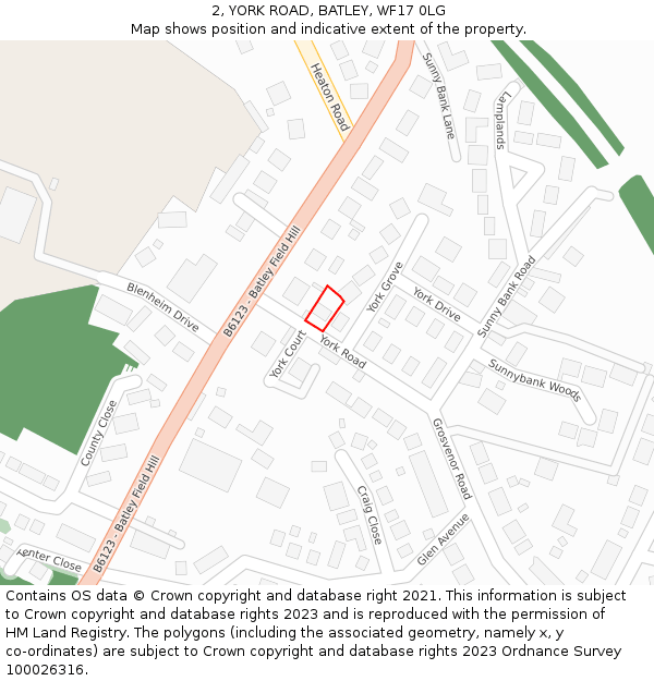 2, YORK ROAD, BATLEY, WF17 0LG: Location map and indicative extent of plot