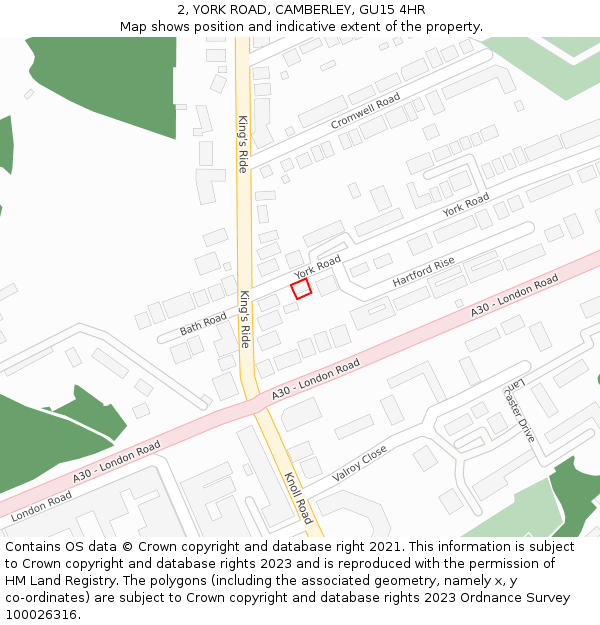 2, YORK ROAD, CAMBERLEY, GU15 4HR: Location map and indicative extent of plot
