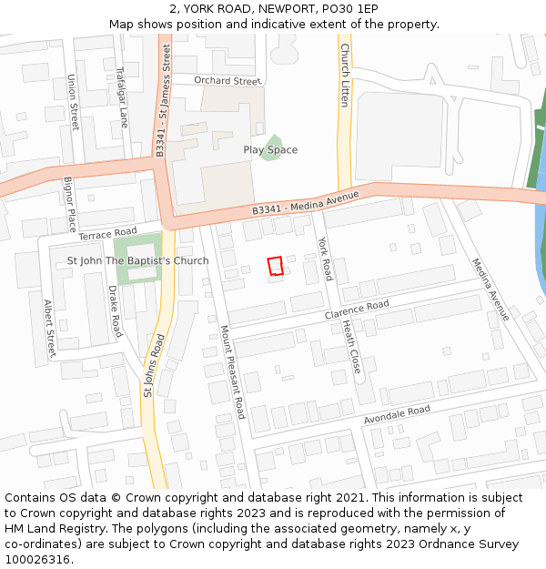 2, YORK ROAD, NEWPORT, PO30 1EP: Location map and indicative extent of plot