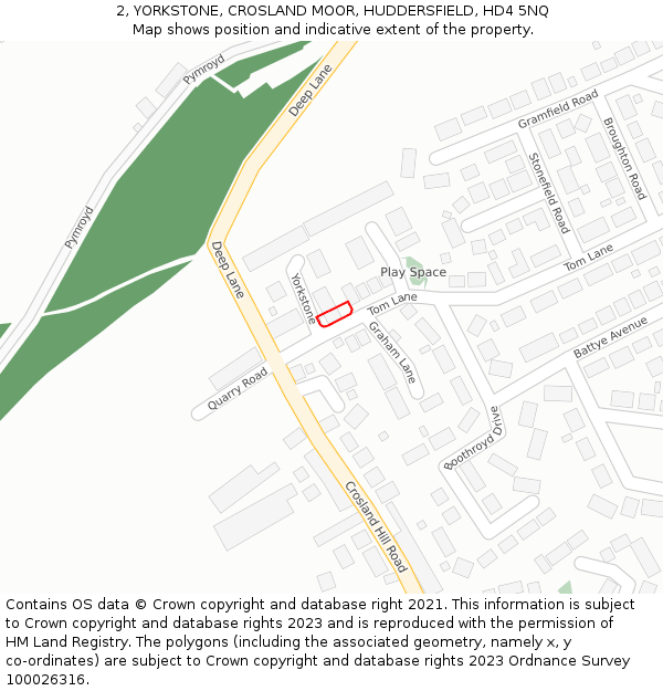 2, YORKSTONE, CROSLAND MOOR, HUDDERSFIELD, HD4 5NQ: Location map and indicative extent of plot