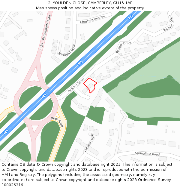 2, YOULDEN CLOSE, CAMBERLEY, GU15 1AP: Location map and indicative extent of plot