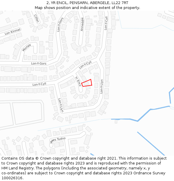 2, YR ENCIL, PENSARN, ABERGELE, LL22 7RT: Location map and indicative extent of plot