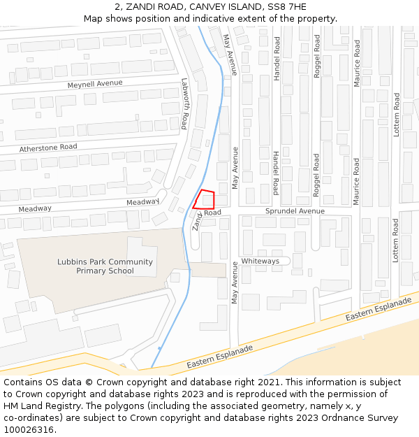 2, ZANDI ROAD, CANVEY ISLAND, SS8 7HE: Location map and indicative extent of plot