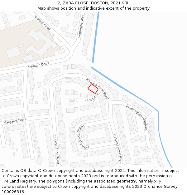 2, ZARA CLOSE, BOSTON, PE21 9BH: Location map and indicative extent of plot