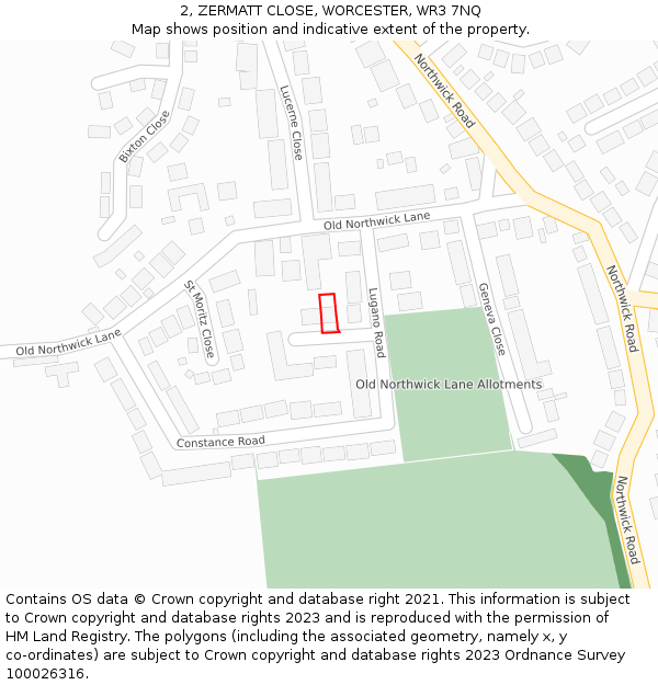 2, ZERMATT CLOSE, WORCESTER, WR3 7NQ: Location map and indicative extent of plot