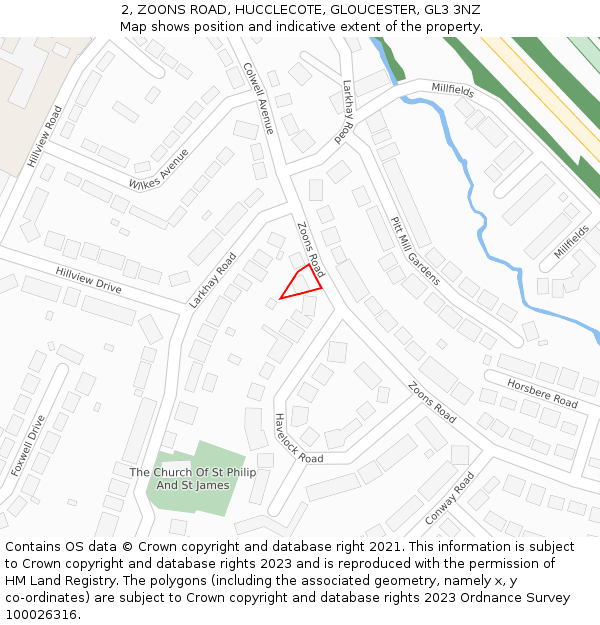 2, ZOONS ROAD, HUCCLECOTE, GLOUCESTER, GL3 3NZ: Location map and indicative extent of plot