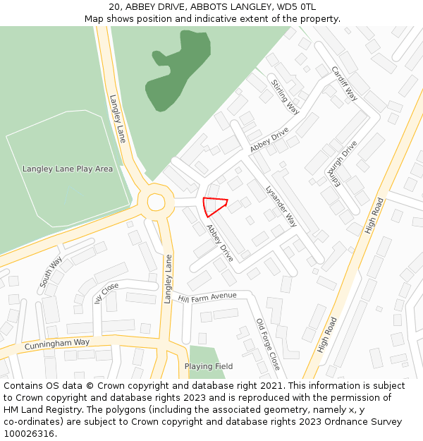 20, ABBEY DRIVE, ABBOTS LANGLEY, WD5 0TL: Location map and indicative extent of plot