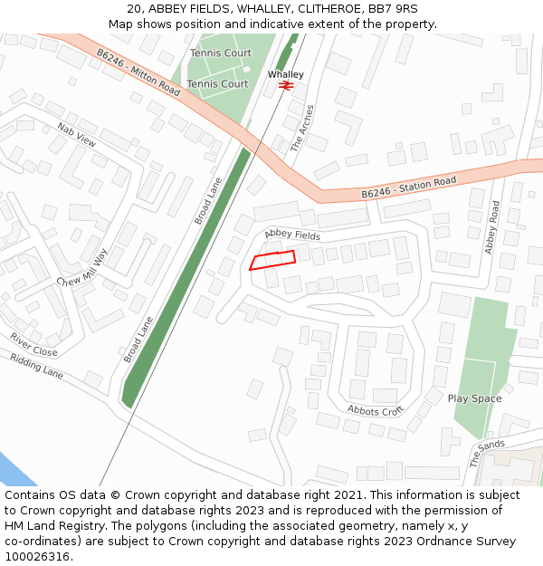 20, ABBEY FIELDS, WHALLEY, CLITHEROE, BB7 9RS: Location map and indicative extent of plot