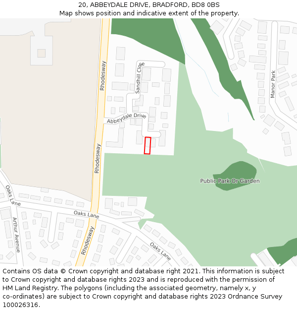 20, ABBEYDALE DRIVE, BRADFORD, BD8 0BS: Location map and indicative extent of plot