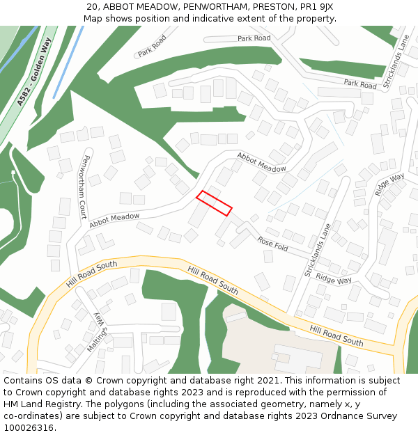 20, ABBOT MEADOW, PENWORTHAM, PRESTON, PR1 9JX: Location map and indicative extent of plot