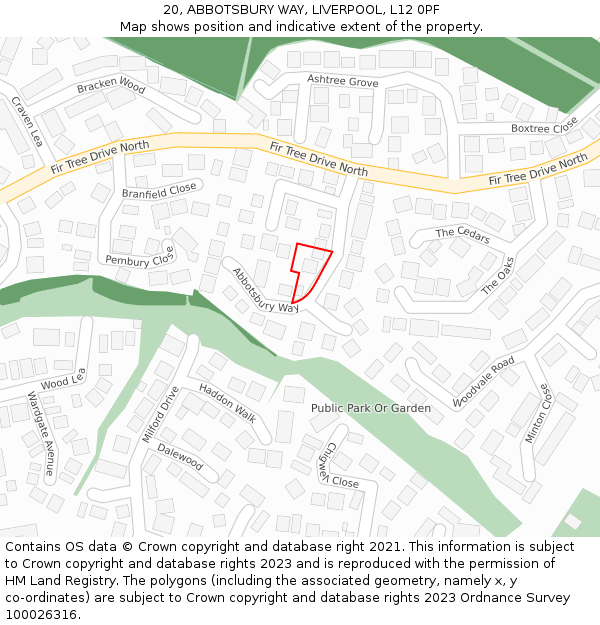 20, ABBOTSBURY WAY, LIVERPOOL, L12 0PF: Location map and indicative extent of plot