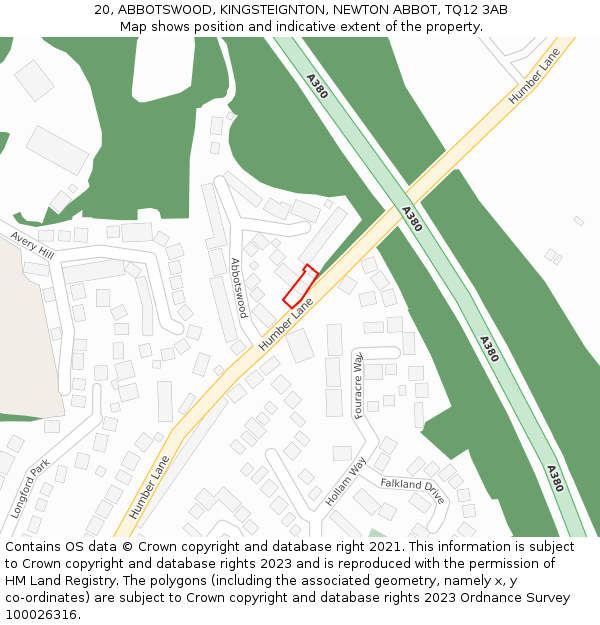 20, ABBOTSWOOD, KINGSTEIGNTON, NEWTON ABBOT, TQ12 3AB: Location map and indicative extent of plot