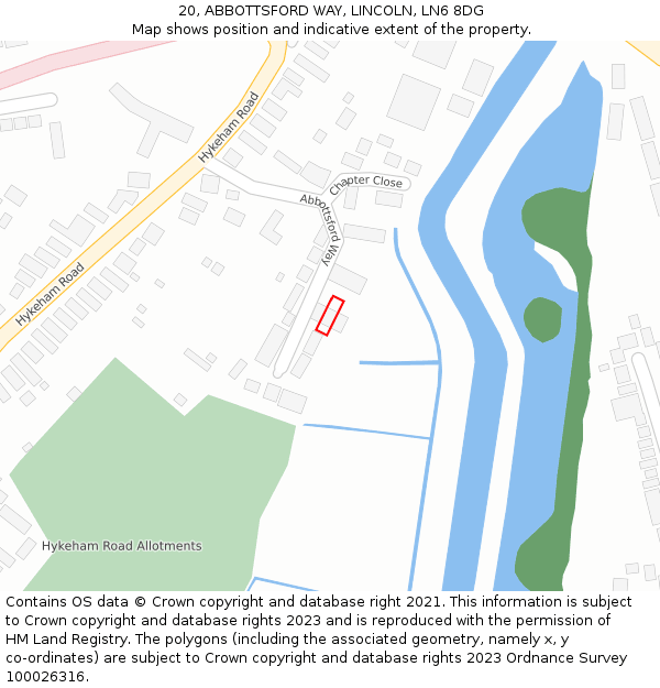 20, ABBOTTSFORD WAY, LINCOLN, LN6 8DG: Location map and indicative extent of plot