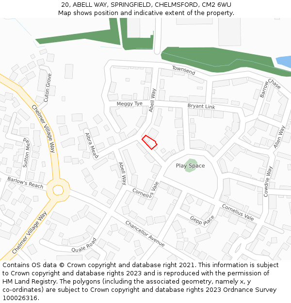 20, ABELL WAY, SPRINGFIELD, CHELMSFORD, CM2 6WU: Location map and indicative extent of plot