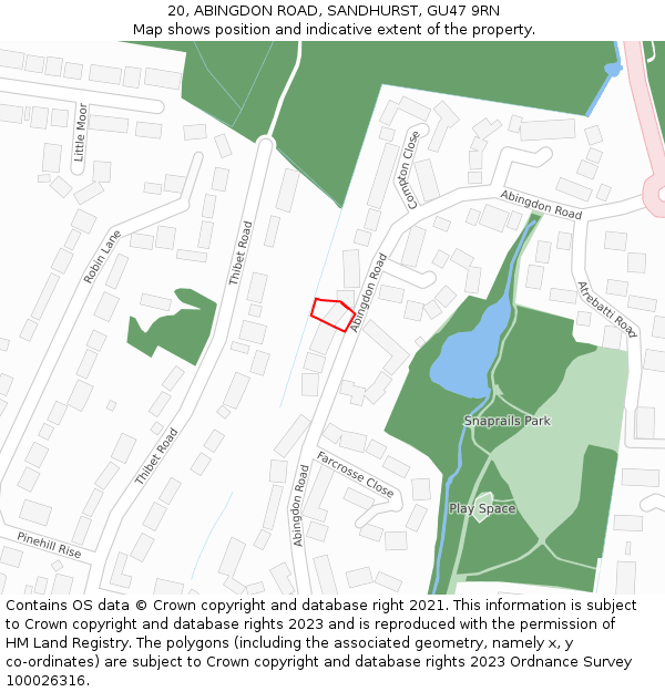 20, ABINGDON ROAD, SANDHURST, GU47 9RN: Location map and indicative extent of plot