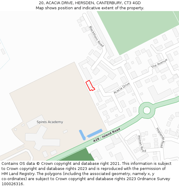 20, ACACIA DRIVE, HERSDEN, CANTERBURY, CT3 4GD: Location map and indicative extent of plot