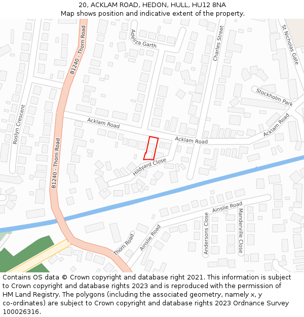 20, ACKLAM ROAD, HEDON, HULL, HU12 8NA: Location map and indicative extent of plot