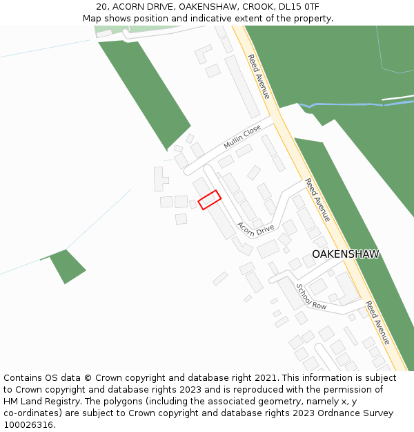 20, ACORN DRIVE, OAKENSHAW, CROOK, DL15 0TF: Location map and indicative extent of plot