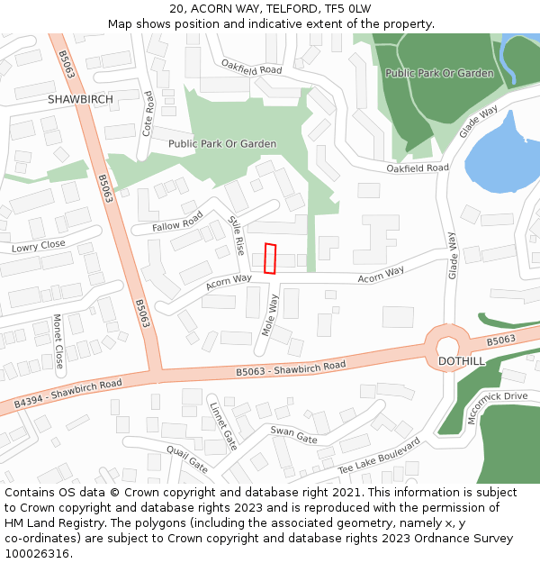 20, ACORN WAY, TELFORD, TF5 0LW: Location map and indicative extent of plot