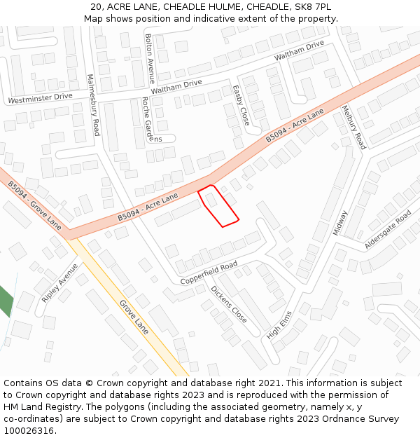 20, ACRE LANE, CHEADLE HULME, CHEADLE, SK8 7PL: Location map and indicative extent of plot