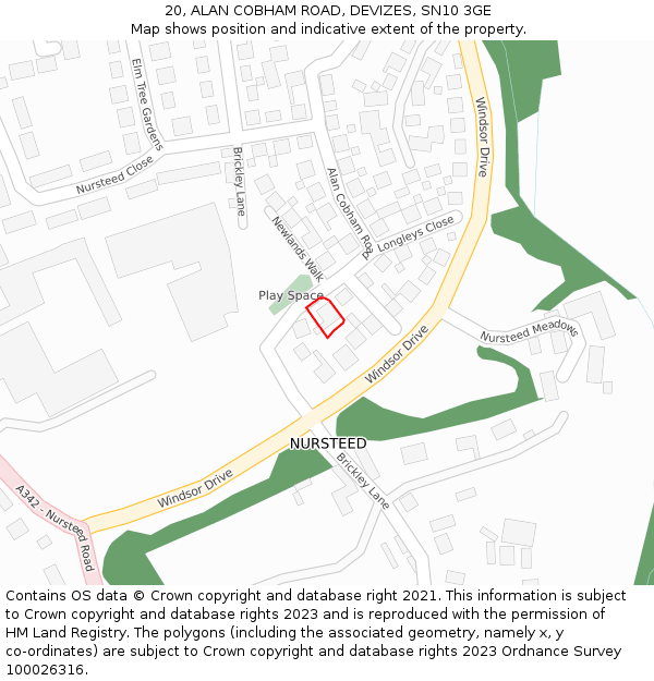 20, ALAN COBHAM ROAD, DEVIZES, SN10 3GE: Location map and indicative extent of plot